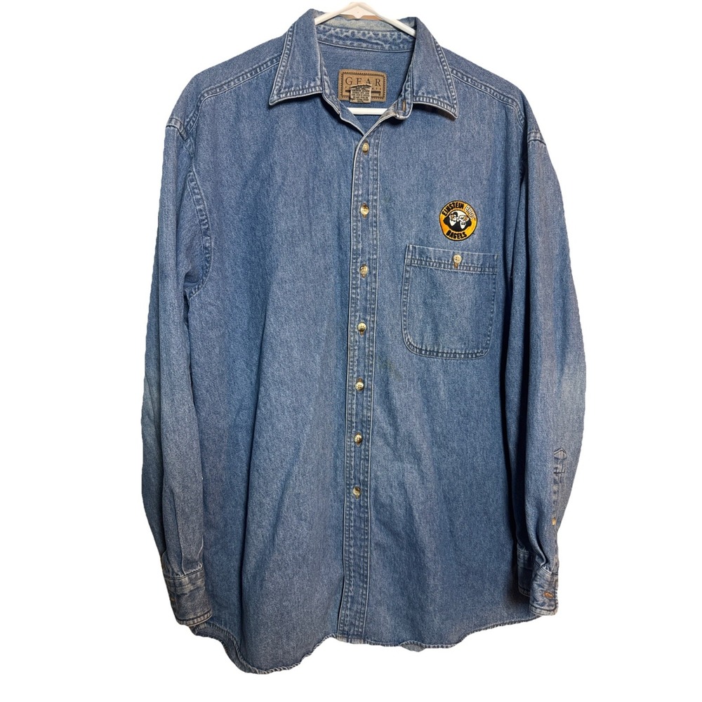 Vintage Gear for Sports Denim Shirt M Hong Kong Einstein Bros Bagels Embroidered